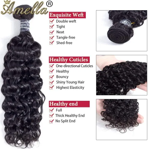Miniatura 3 de Amella Hair - Extensiones de cabello humano virgen brasileño rizado 8A, 14, 16, 16 pulgadas, 100% sin procesar, cabello humano virgen brasileño
