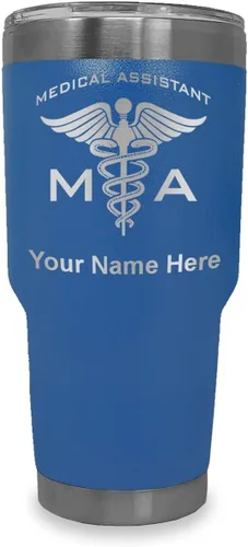 Miniatura 72 de LaserGram Taza aislada al vacío de 20 onzas, asistente médico MA, grabado personalizado incluido (rosa)