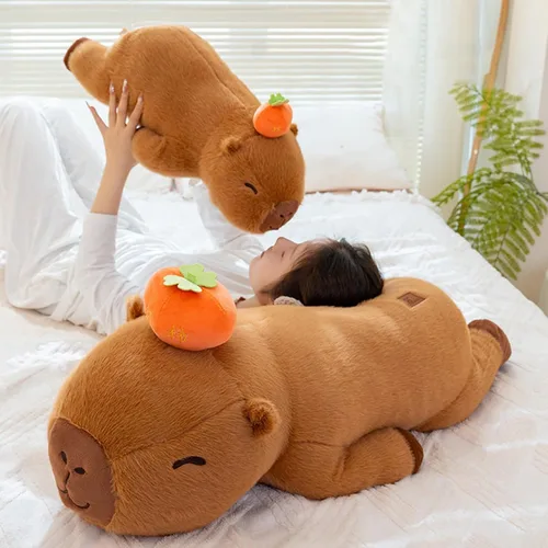 Miniatura 6 de PEACH CAT Caqui Capibara Peluche de 23.6 pulgadas de largo Animal de Peluche Capibara Lindos Juguetes de Peluche Regalos para Niños Marrón