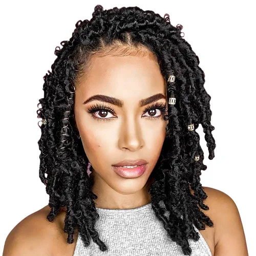 Miniatura 50 de Niseyo 6 paquetes de trenzas de ganchillo suaves de mariposa de 10 pulgadas, hechas a mano, preenlazadas, color negro oscuro, trenzas de mariposa