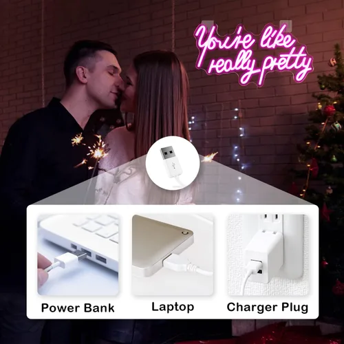 Miniatura 7 de Lucunstar Letrero de neón LED «You're Like Really Pretty» Luz LED de neón rosa para decoración de pared Letreros de neón para decoración de pared