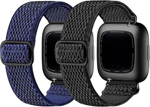 Miniatura 9 de Paquete de 2 bandas elásticas compatibles con Fitbit Versa 2 para mujeres y hombres, correa de repuesto de nailon suave ajustable transpirable