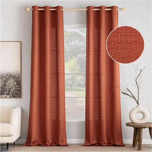 Miniatura 10 de MIULEE Cortinas texturizadas de lino sintético marrón natural de 84 pulgadas de largo, juego de 2 paneles para sala de estar y dormitorio, tejido