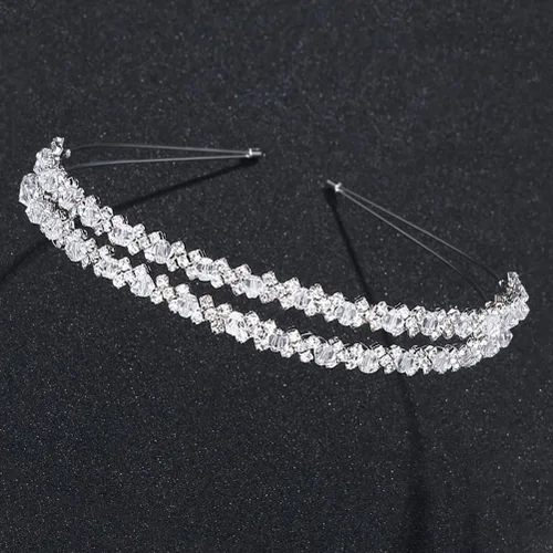 Miniatura 9 de Diadema de doble capa de plata con diamantes de imitación para el cabello, cierre de pelo, accesorios para el cabello nupcial