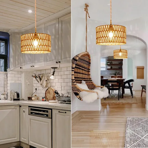 Miniatura 9 de Lámparas Colgantes de Ratán Luz Colgante Luces Colgantes Cable de 16.4 pies con Enchufe Lámpara Colgante que se Enchufa a Toma de Pared Iluminación
