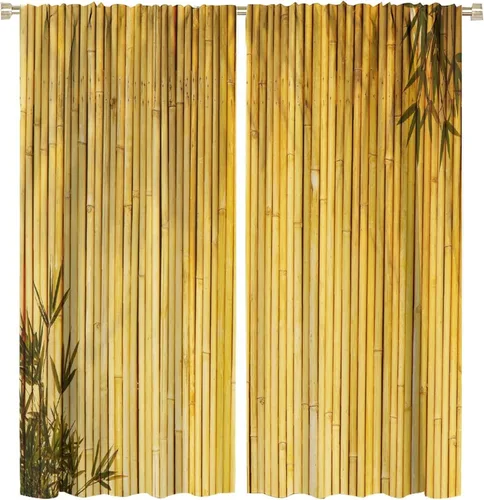 Miniatura 68 de Cortinas con estampado de bambú, tallos y hojas de bambú, temática oriental natural, oscurecimiento de habitación, ventana, ventana, cortina
