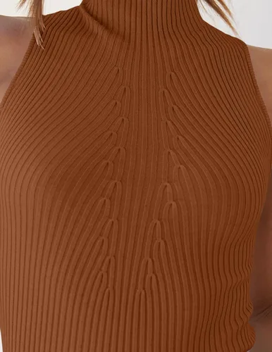 Miniatura 5 de ZESICA Camisetas sin mangas de verano para mujer, cuello de tortuga, de punto acanalado, ajustadas, básicas, casuales