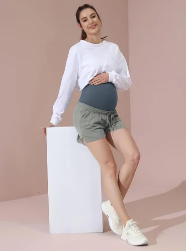 Miniatura 2 de Maacie Maternity Stretch Shorts Loose fit Drawstring Lounge Workout Shorts with Zip Pockets
