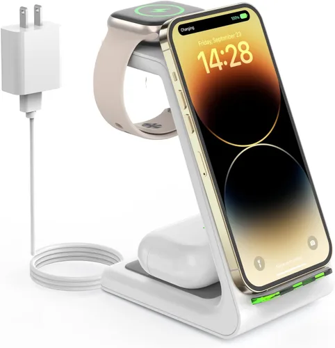 Estación de carga inalámbrica para Apple - Soporte de carga inalámbrica 3 en 1 para reloj y teléfono para Apple Watch 11/8/7/SE/6/5/4/3/2, iPhone 17