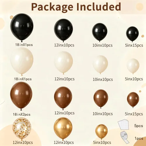 Miniatura 2 de Kit de arco de globos marrones y negros, globos de color blanco arena, dorado, negro, marrón, marrón, beige, dorado, con guirnalda de globos