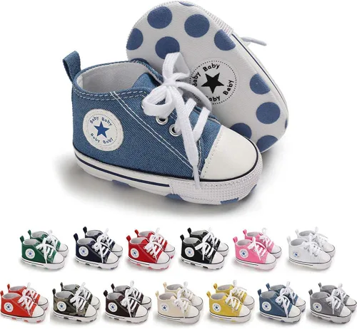 Meckior - Zapatos deportivos de lona para bebé, con suela suave y caña alta, para sus primeros pasos y estar en la cuna