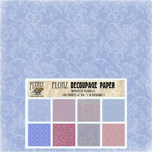 Miniatura 11 de Paquete de papel para decoupage (24 hojas 15x15 cm) Patrones florales monocromáticos FLONZ papel vintage para decoupage, manualidades y álbumes