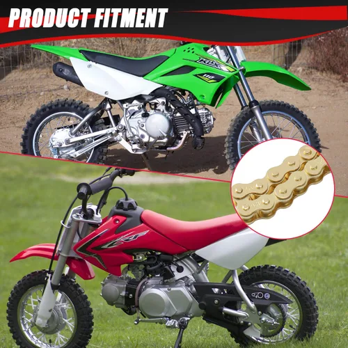 Miniatura 4 de KAMIER Cadena de transmisión 420 de 102 eslabones color dorado con herramienta de rotura de cadena para CRF50F XR50R KX65 KLX110 TTR110 50cc 70cc