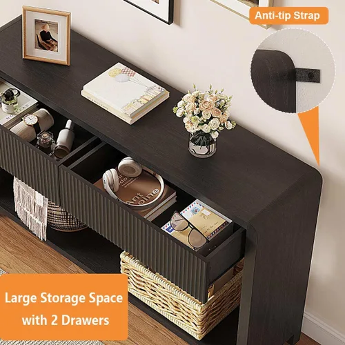 Miniatura 5 de FATORRI Mesa consola para entrada, moderna mesa de sofá con 2 cajones para sala de estar, mesas de pasillo de madera y mesas de sofá detrás del sofá