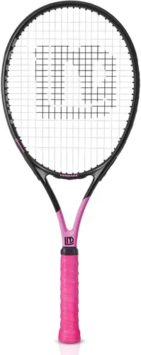 Miniatura 8 de Raqueta de tenis para adultos de 27 pulgadas, raqueta de tenis de fibra de carbono a prueba de golpes, ligera, pre-cordada y con empuñadura, Negro