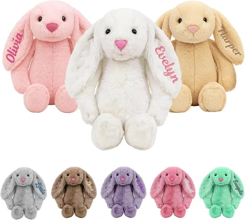 TNYKER Conejito de Pascua personalizado para bebés, con nombre personalizado, conejito de peluche con orejas largas con monograma, muñeca de conejo