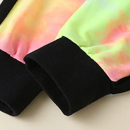 Miniatura 6 de Betusline - Atuendo deportivo de 2 piezas con blusa ombliguera y pantalones para niñas estilo teñido anudado 18 meses a 14 años