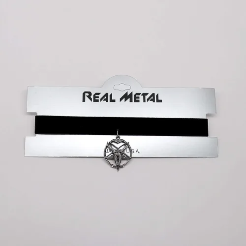 Miniatura 5 de Baphomet - Gargantilla de terciopelo negro con cabeza de cabra y pentáculo invertido, ajustable, Metal