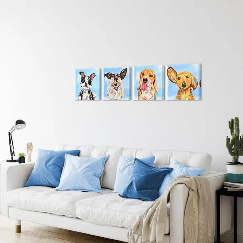 Miniatura 3 de KLVOS Obra de arte abstracta de cachorros, pintura de perros, imágenes divertidas de animales, decoración de pared, impresión en lienzo, galería