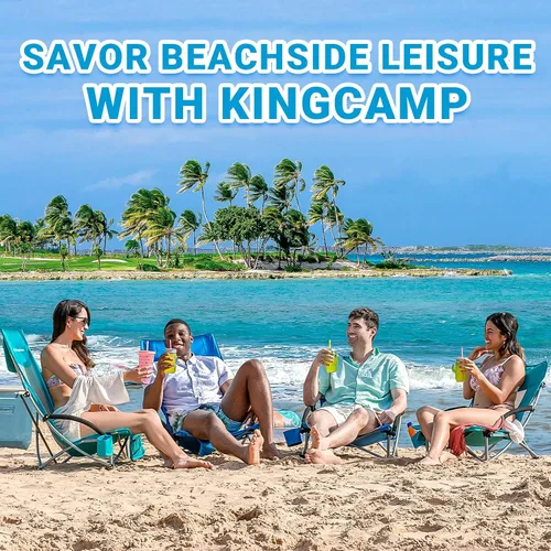 Miniatura 6 de KingCamp Paquete de 2 sillas de playa ligeras y plegables con respaldo alto con soporte para tazas, bolsa de almohada para acampar al aire libre