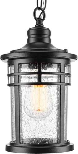 Miniatura 12 de Darkaway Luces colgantes grandes para exteriores para porche, 15 pulgadas, lámpara colgante de techo de aluminio con vidrio sembrado para porche