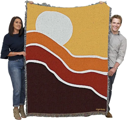 Pure Country Weavers Kyra Brown - Manta de atardecer de los 70 – Abstact Art – Manta para regalo tejida de algodón – Fabricado en los Estados Unidos