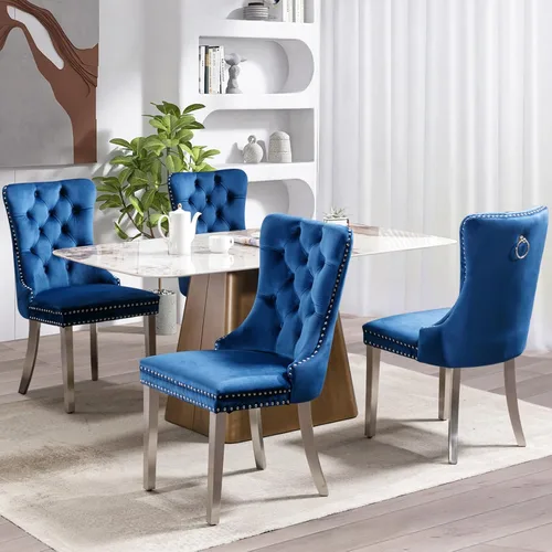 Miniatura 19 de SoarFlash Juego de 4 sillas de comedor de terciopelo, silla lateral de respaldo alto, silla lateral tapizada moderna de alta gama con capitoné