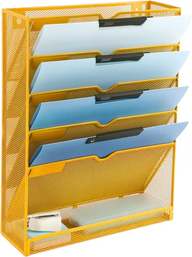 Miniatura 12 de EASEPRES Organizador de archivos de malla de 3 bolsillos para colgar en la pared, carpeta de papel para correo montada en la pared, organizador