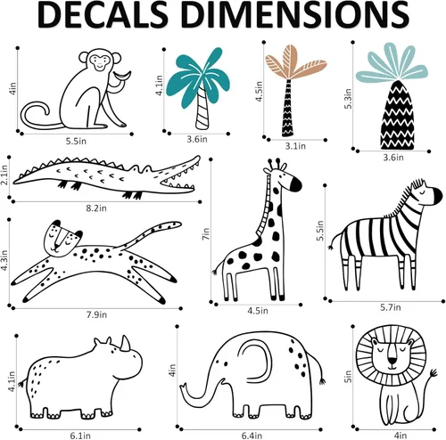 Miniatura 4 de AOWDIAO - Adhesivos de pared de vida silvestre de safari, diseño de línea artística, para despegar y pegar, decoración para habitación infantil
