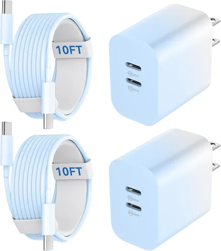 Miniatura 11 de Cargador para teléfono 15/16/17 Pro Max de carga rápida, bloque de carga USB C de doble puerto de 20 W con cable de carga USB C a C de 6.6 pies