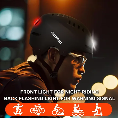 Miniatura 4 de DKONI Casco de bicicleta con luces LED, casco de bicicleta para viajeros, casco de ciclismo recargable por USB, casco de luz LED frontal y trasera