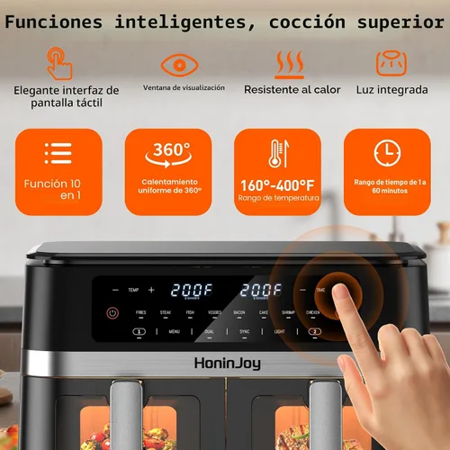 Miniatura 3 de Freidora de aire grande de doble cesta de 12 cuartos con 50 revestimientos de papel y ventana de visión, 12 en 1 con pantalla táctil digital