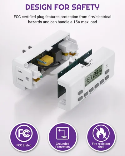 Miniatura 7 de NEARPOW - Temporizador digital para lámpara con dos tomas, temporizador programable en la puerta, temporizador de salida para luces, 10 programas