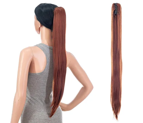 Miniatura 9 de Extensiones de pelo sintético SWACC con clip de pinza de 28 pulgadas de largo, lacio, para mujer