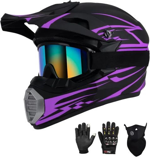 Miniatura 18 de Casco de motocross para niños y jóvenes aprobado por DOT, Casco de cara completa para ATV, moto de todoterreno y bicicleta de tierra para adultos