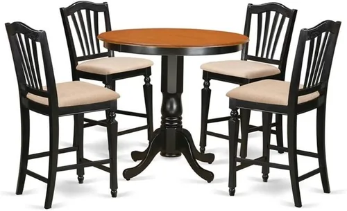 Miniatura 11 de East West Furniture JACH3-BLK-C - Juego de mesa de comedor de 3 piezas de altura de mostrador contiene una mesa redonda de madera con pedestal y 2