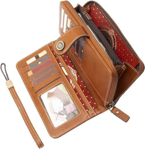 Miniatura 2 de Leathario Carteras para las mujeres de cuero de gran capacidad de crédito 16 titular de la tarjeta titular organizador vintage, Marrón, Vintage