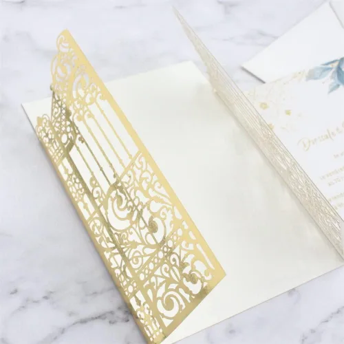 Miniatura 4 de MillaSaw Invitación de puerta dorada metálica para boda, matrimonio, quinceañera, sirena, aniversario, 25 juegos (oro metálico, 4.9 x 7.1 pulgadas)