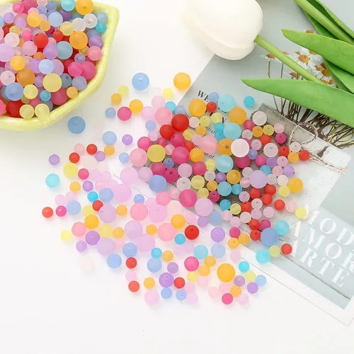 Miniatura 5 de 950 cuentas redondas acrílicas de colores, cuentas esmeriladas de colores mate, cuentas esmeriladas transparentes para hacer joyas, collares, Mate