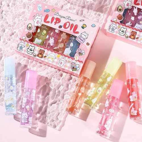 Miniatura 6 de Juego de 6 brillos de labios enrollables, con sabor a fruta, maquillaje de labios brillante para mujeres, no tóxico, regalo de fiesta, mejores amigas