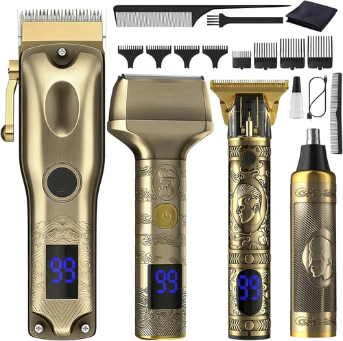 Cortapelos para hombres, 4 en 1 profesional, recortadora de barba y afeitadora recargable y recortadora de pelo de nariz con pantalla LCD, kit de
