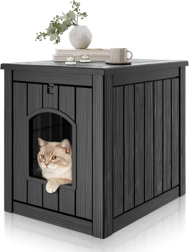 Miniatura 8 de Casa para gatos al aire libre resistente a la intemperie, casa de plástico para gatos exterior impermeable con puerta frontal abierta, refugio