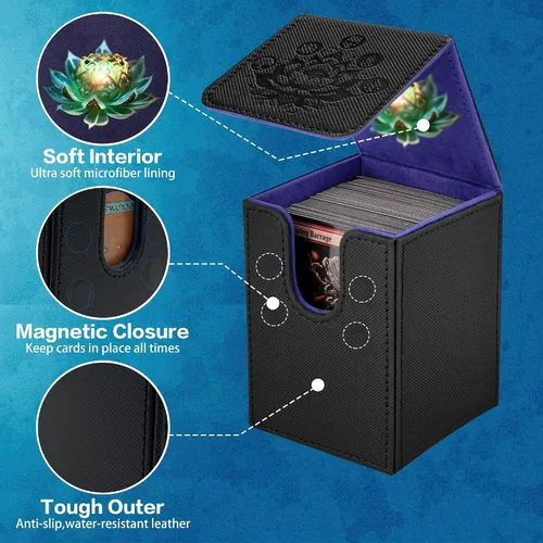 Miniatura 4 de PROMAXIBINDER MTG Commander Caja de Baraja, Cabe 100+ Cartas con Fundas Individuales, Caja de Baraja Magic Gathering con Imán Fuerte, Caja de B-black