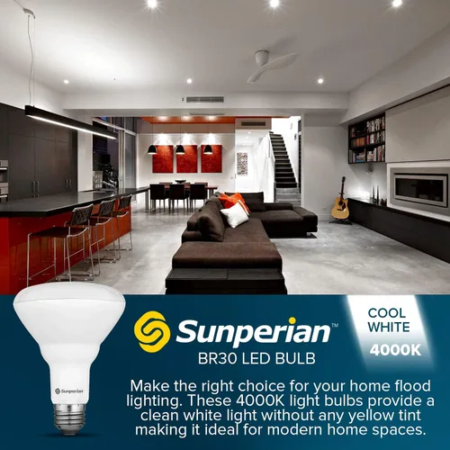Miniatura 2 de SUNPERIAN Bombilla LED BR30, 8.5 W = 65 W, 4000 K blanco frío, 800 lúmenes, bombillas de inundación regulables para latas empotradas, clasificación