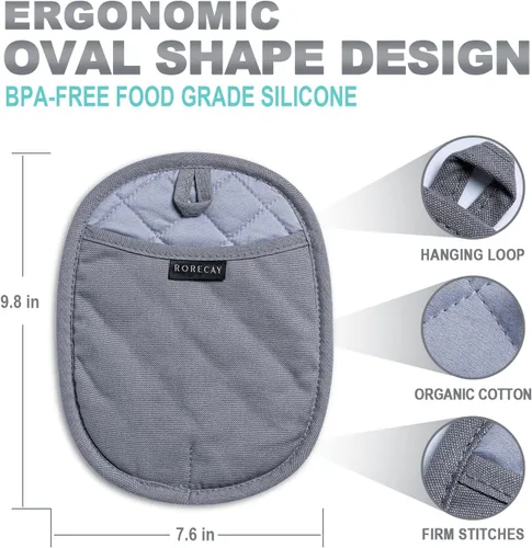 Miniatura 4 de Paquete de 2 soportes de silicona para ollas de cocina resistentes al calor hasta 500 °F, almohadillas calientes grandes antideslizantes con Gris
