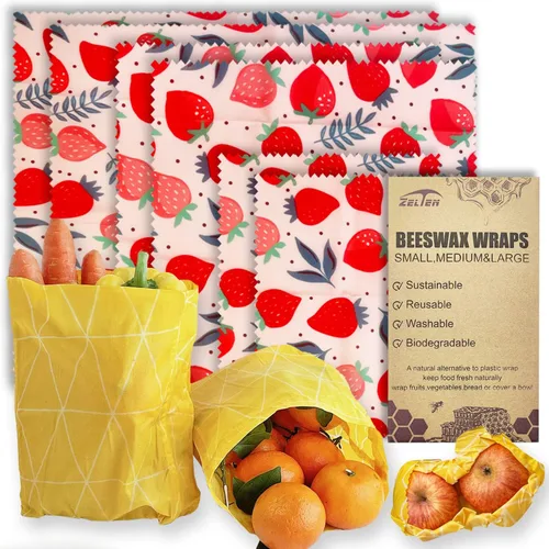 Miniatura 12 de Zelten Envolturas reutilizables de cera de abejas (3 paquetes, 3 tamaños S, M, L) sin plástico y silicona, envoltura ecológica, papel de cera