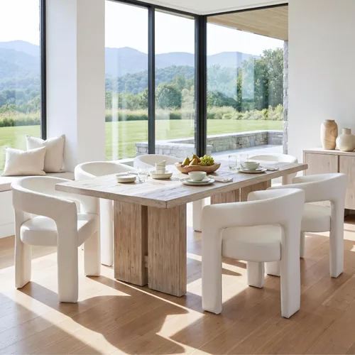 Miniatura 7 de Silla moderna de comedor en barril, silla de cocina acentuada tapizada en cuero sintético con brazos, silla lateral cómoda para sala de blanco