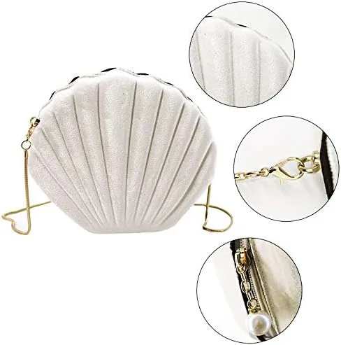 Miniatura 7 de Bolso de noche de concha de mar para mujer, bolso de hombro con correa de cadena de sirena, bolso de mano