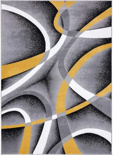 Miniatura 2 de 2305 Alfombra abstracta moderna roja, negra, y beige, Sintético, Amarillo