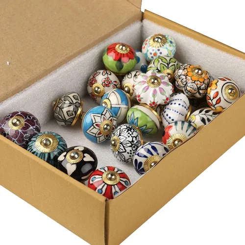 Miniatura 5 de FOLK CRAFT Pomos decorativos para cajones – Paquete de 12 piezas – Manija de puerta de armario de armario con flores hechas a mano para decoración